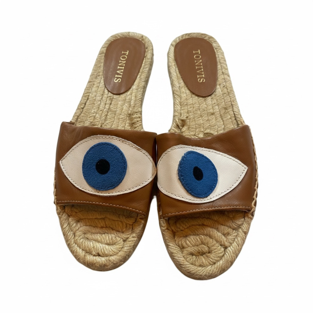 TONIVIS Evil Eye Espadrilles Slide Sandals Tan